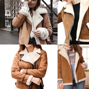 Fall Winter GUESS Brown Faux Suede Hooded Jacket Coat Faux Shearling Fur Lining